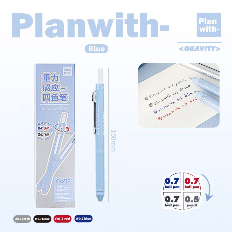 Planwith 4in1 Gravity Multi-Pen 0.7mm Ballpoint 0.5mm Mechanical Pencil