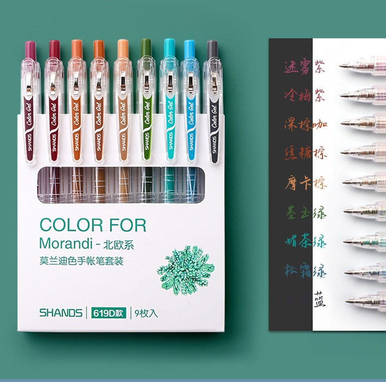 Morandi Color Gel Pens,Medium Point,Assorted,9 Count D