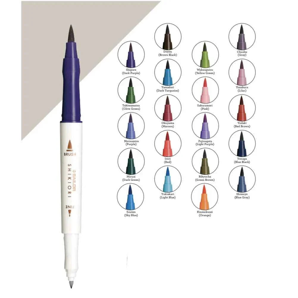 Sailor Shikiori Markers - Dual Tip - Water-Based Pen,Pack of 5