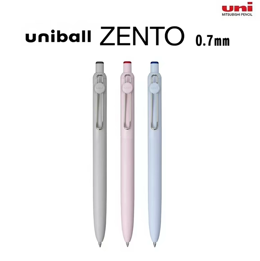 Uni-ball ZENTO gel pen 3-pack in pastel grey pink and blue
