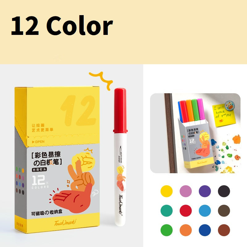 Touchmark Washable Whiteboard Markers – 8/12 Colors, Magnetic Case