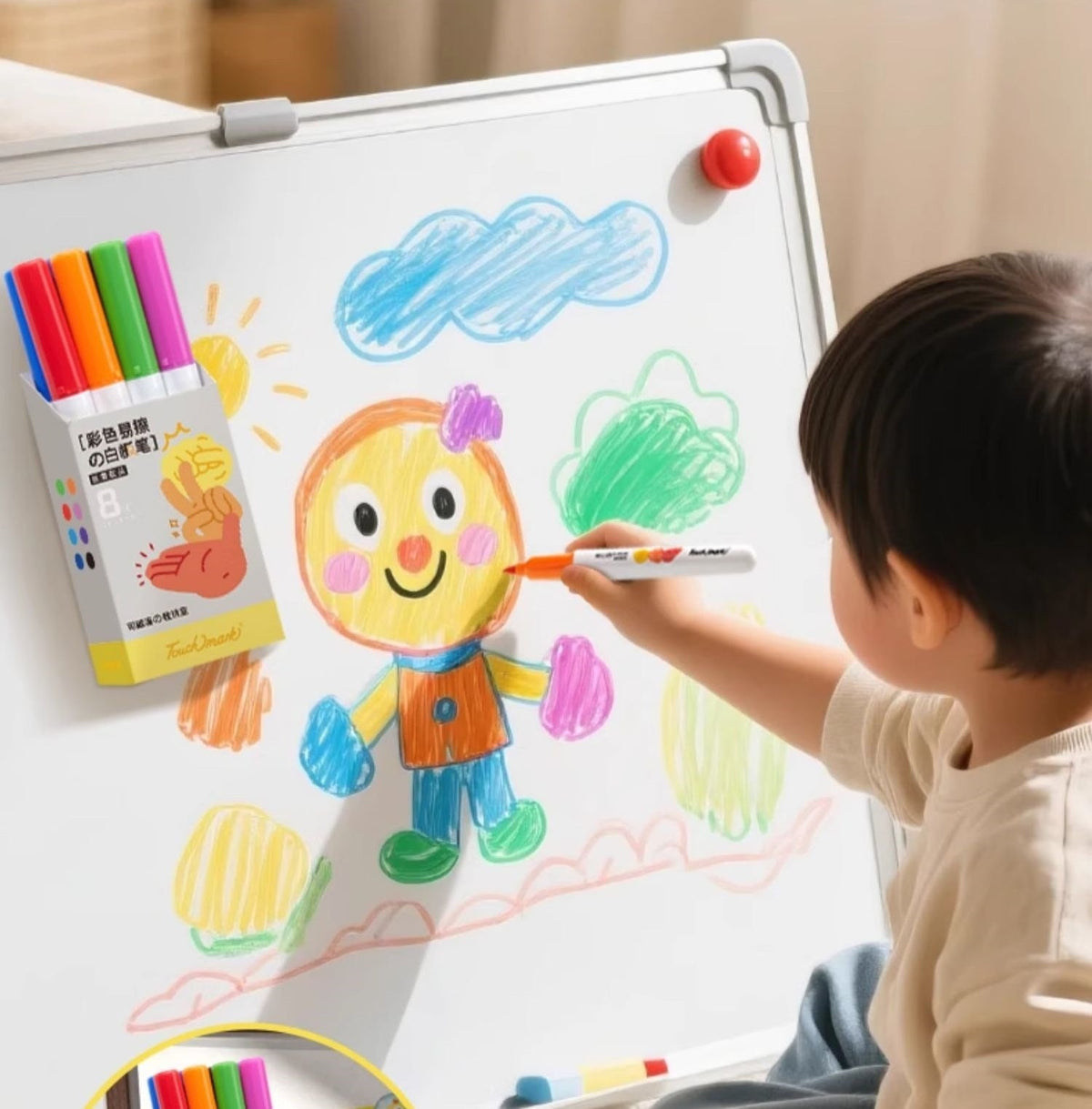 Touchmark Washable Whiteboard Markers – 8/12 Colors, Magnetic Case