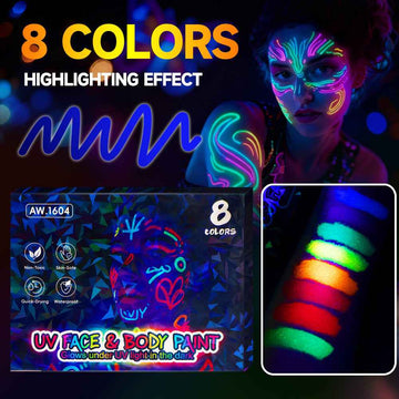 8 Color UV Face Body Paint Marker Pens Glows in the Dark