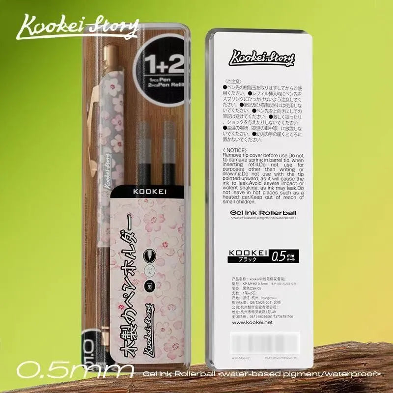KOOKEI Wooden Cherry Blossom Gel Pen Set | 0.5mm Refillable