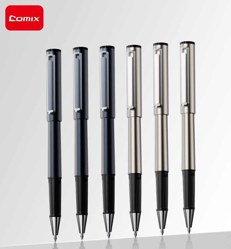 Comix Vision All-Metal Gel Ballpoint Pens 0.5/0.7mm Black Ink 12 Pack