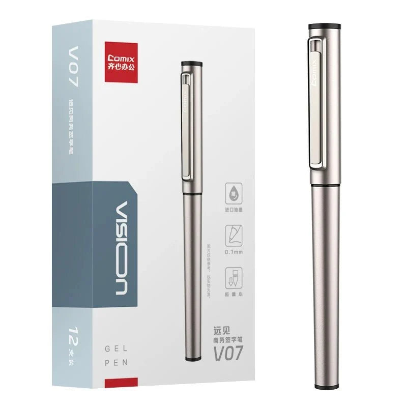 Comix Vision All-Metal Gel Ballpoint Pens 0.5/0.7mm Black Ink 12 Pack