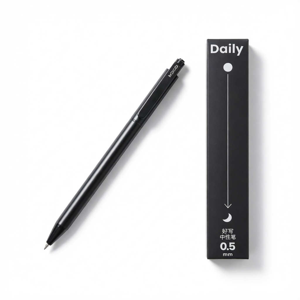 KACO Daily gel pen lifestyle flat-lay on marble surface with stationery accessories