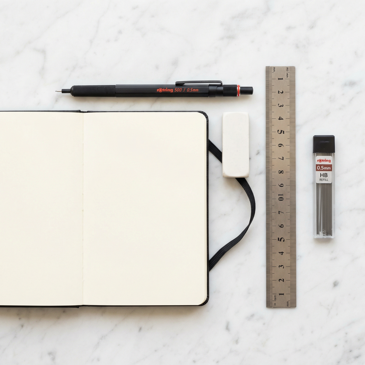 Rotring 500 Mechanical Pencil on architect desk with blueprints