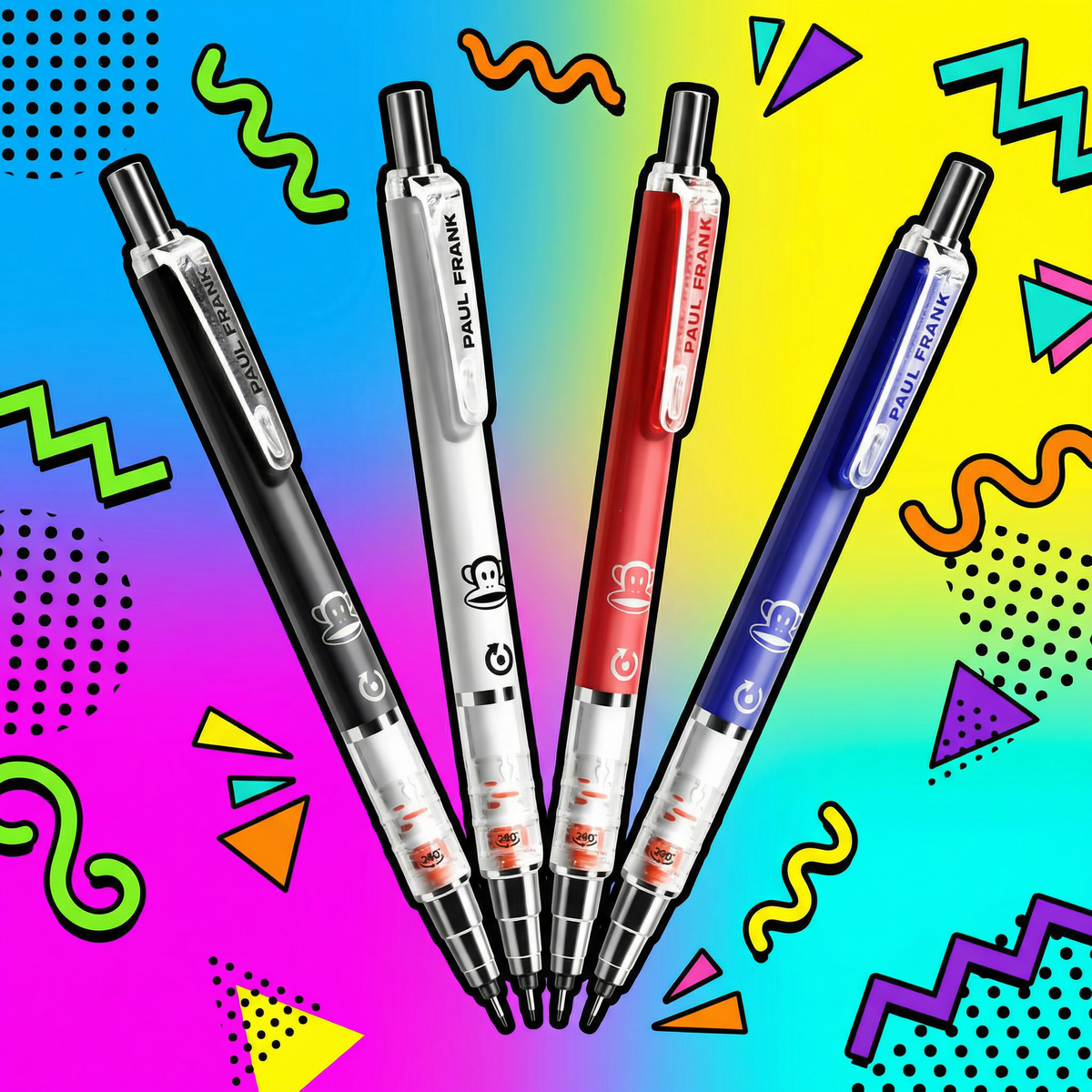 Paul Frank Mechanical Pencils in vibrant pop art style with Memphis design elements