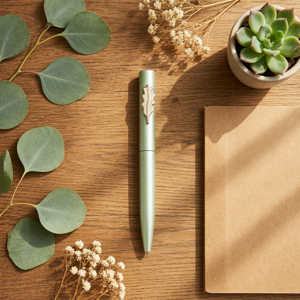 M&G Botanist pen lifestyle flat lay with botanical elements