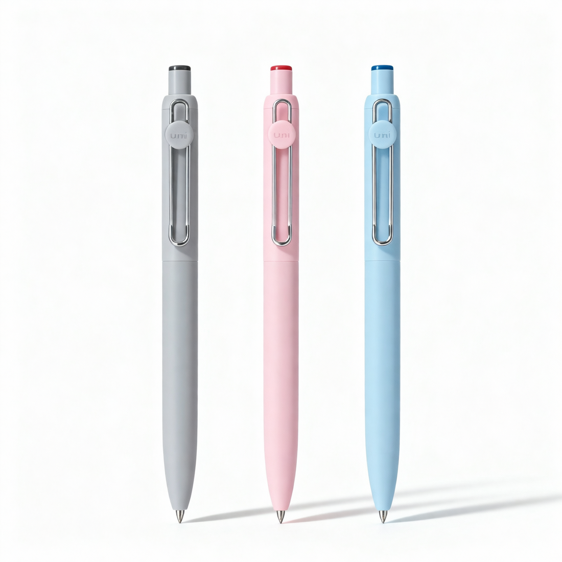 Uni-ball ZENTO gel pen 3-pack in pastel grey pink and blue