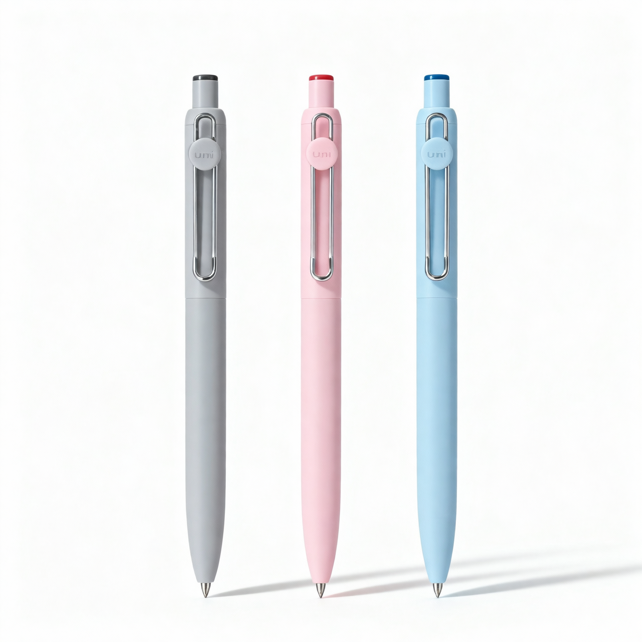 Uni-ball ZENTO gel pen 3-pack in pastel grey pink and blue